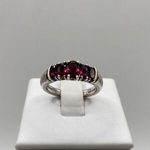 Vintage Sterling Silver 925 Rhodolite Garnet 5 Stone Ring Stack Anniversary Band